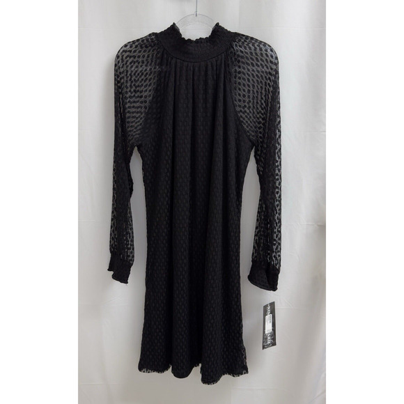 Nina Leonard Sheer Sleeve High Neck Lace Dress Women's Size Medium Black - Picture 1 of 8